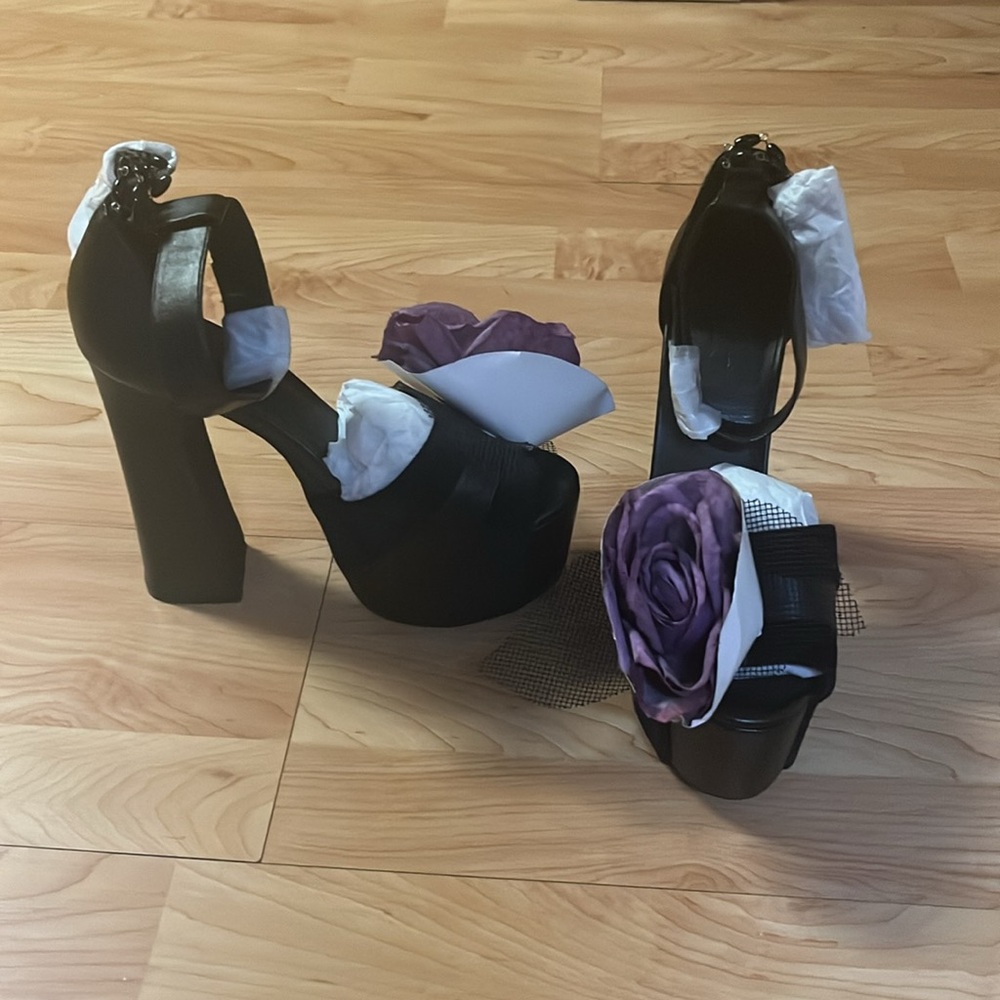 ‼️NWT‼️Dolls Kill X Widow Black and Purple Women's Platform Heels Size 8 - Picture 4 of 6